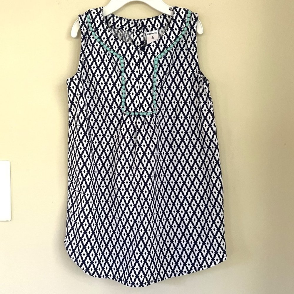 Carter's Sleeveless Printed Tunic, Navy/White/Seafoam, Size 6